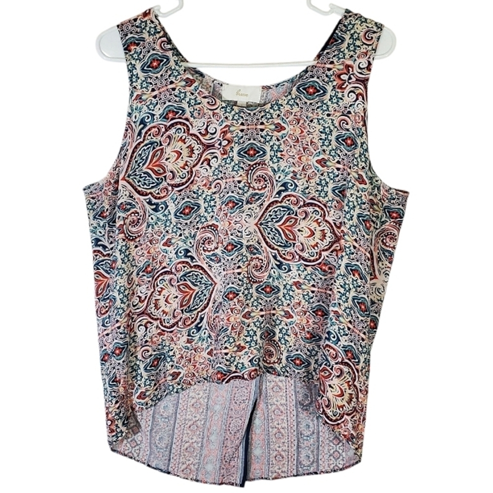 2148 * Braeve Mixed Print Split Back Tank Blue Red Size L